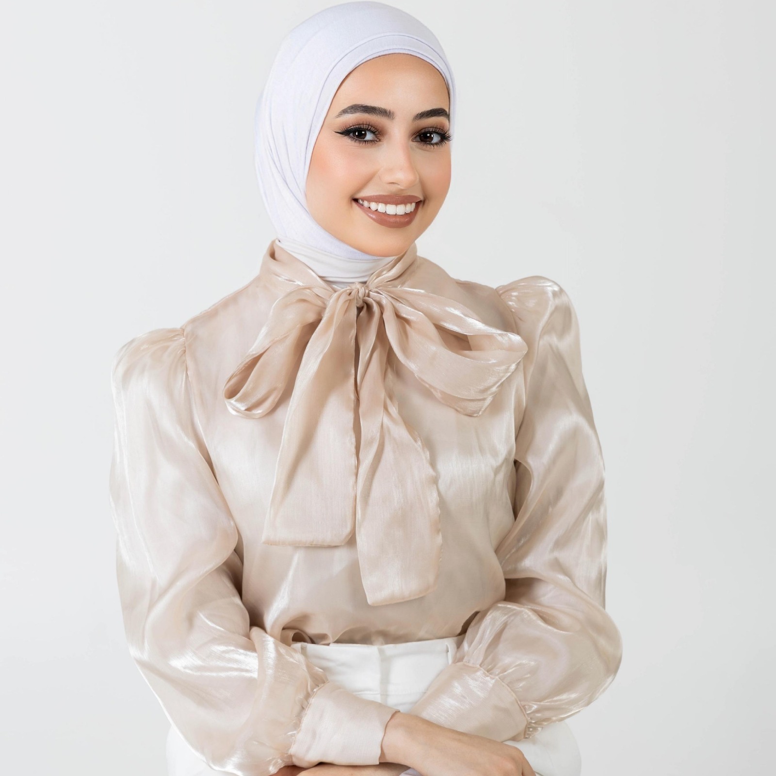 A studio portrait featuring a hijabi model based in Kuwait.