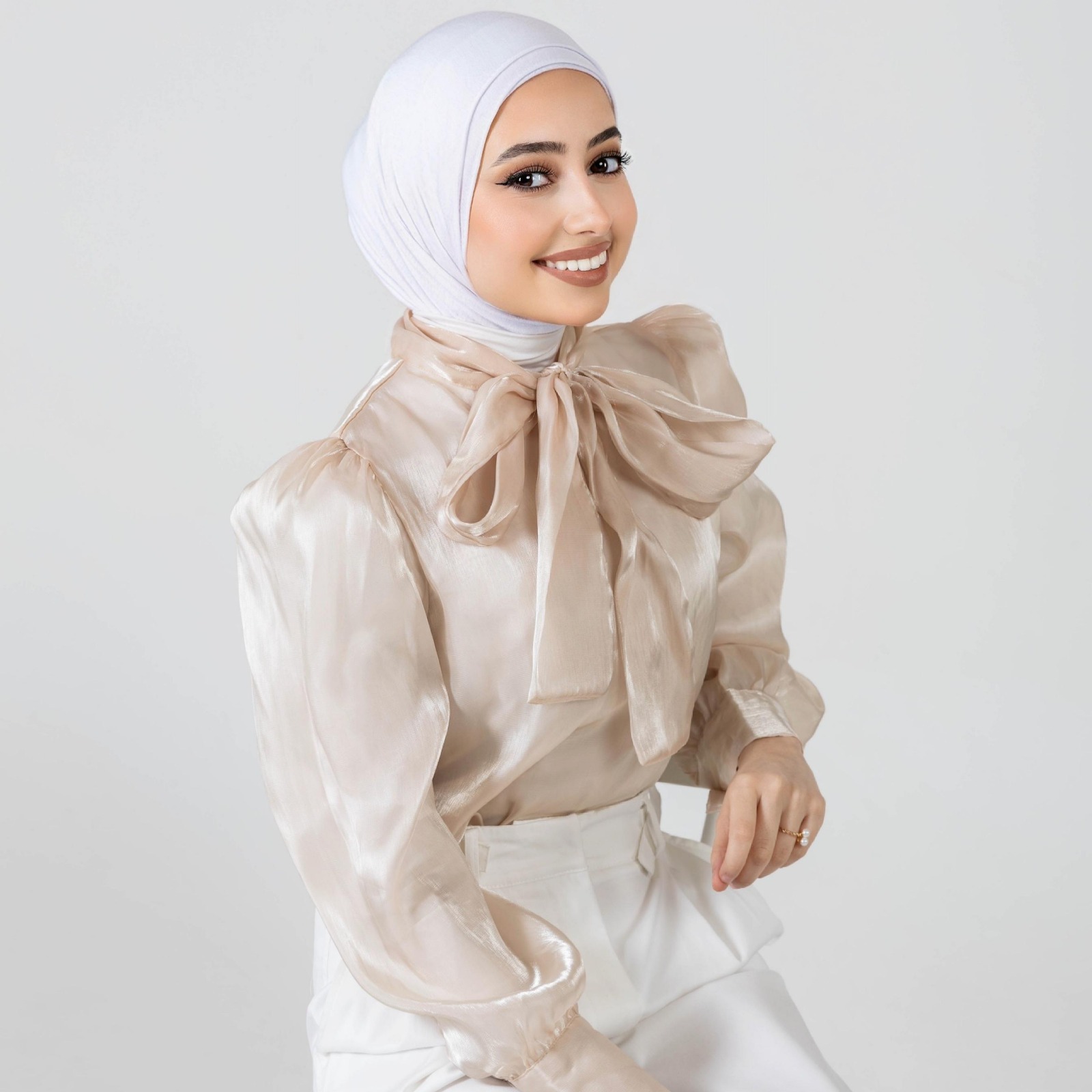 Portrait of a local model in kuwait wearing hijab at a photo studio
