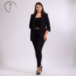 Professional hostess in black blazer.