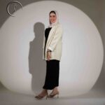 Elegant hijabi model from Kuwait in full-length modest attire